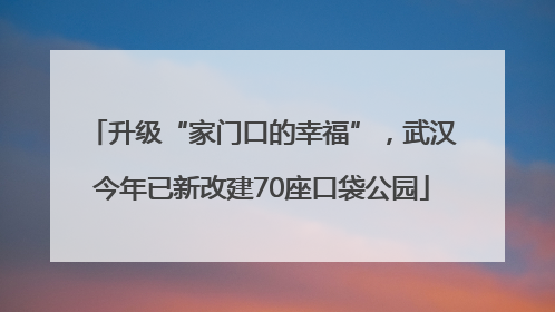 升级“家门口的幸福”，武汉今年已新改建70座口袋公园